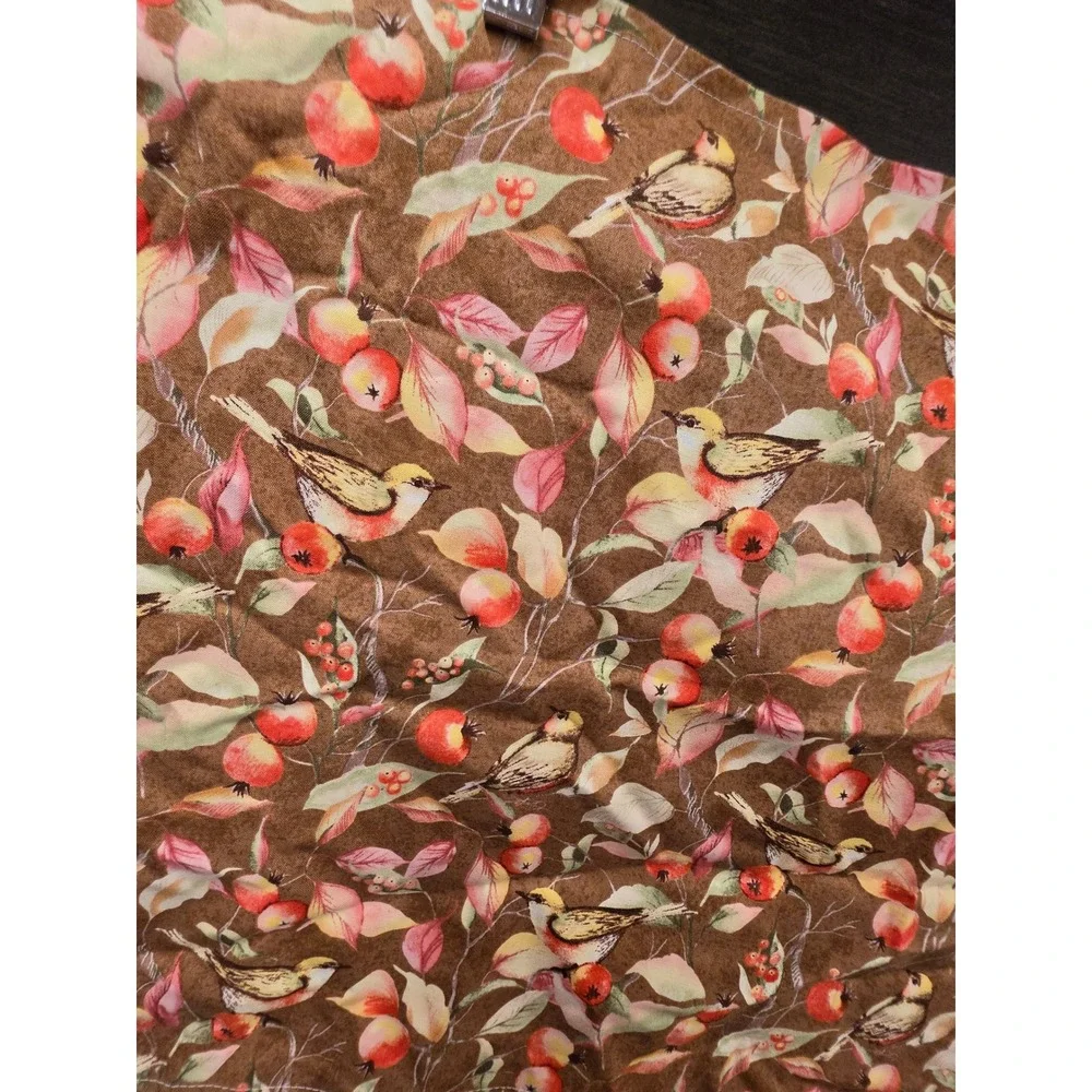 Reversible Bird Berry Cotton Fabric Table Runner Autumn Leaves Grey Cardinal